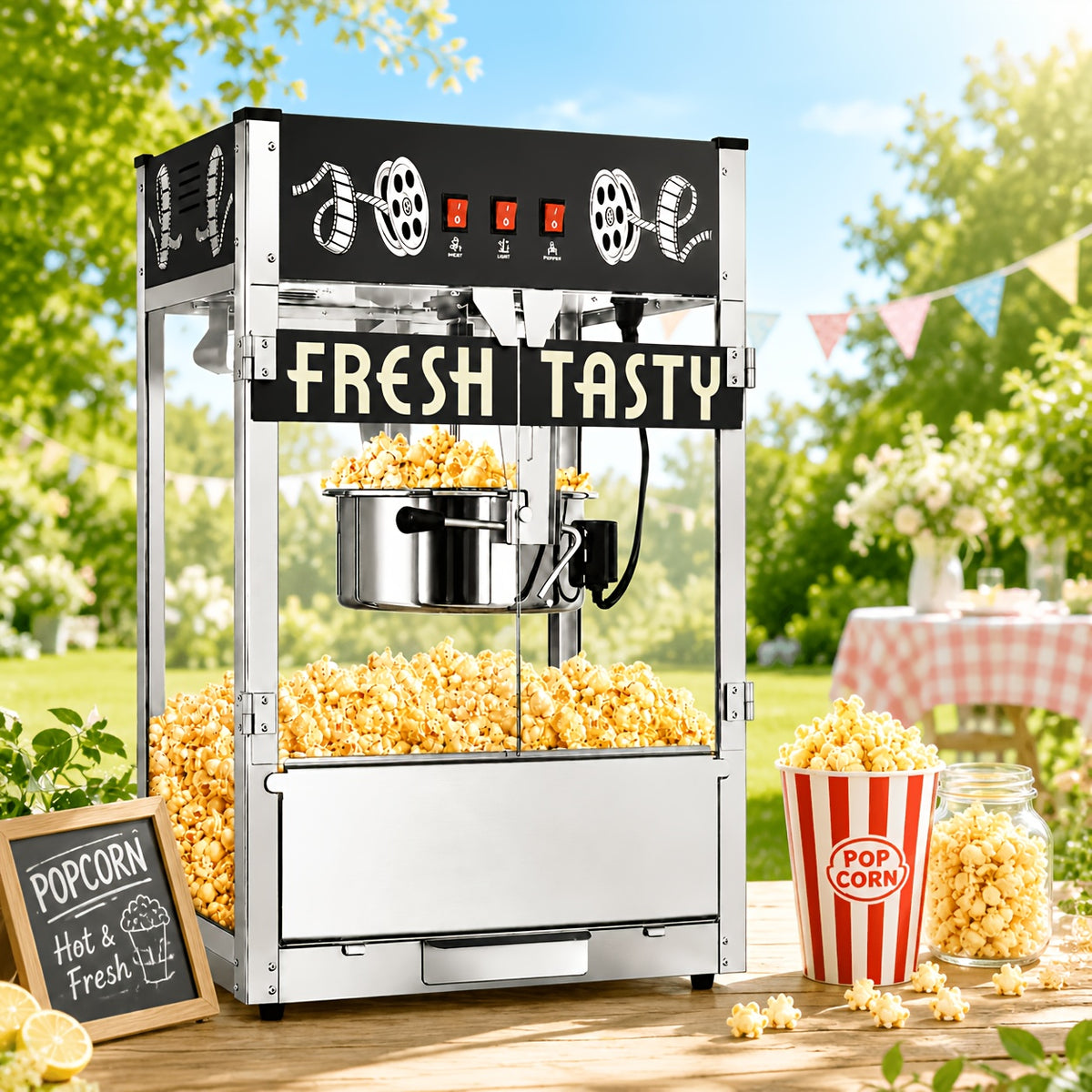 [Home Theater, Parties] 8oz Popcorn Machine, Commercial Pop Corn Maker Machine, Countertop Popcorn Machine with 3-Switch Control for Home Movie Theater, Parties