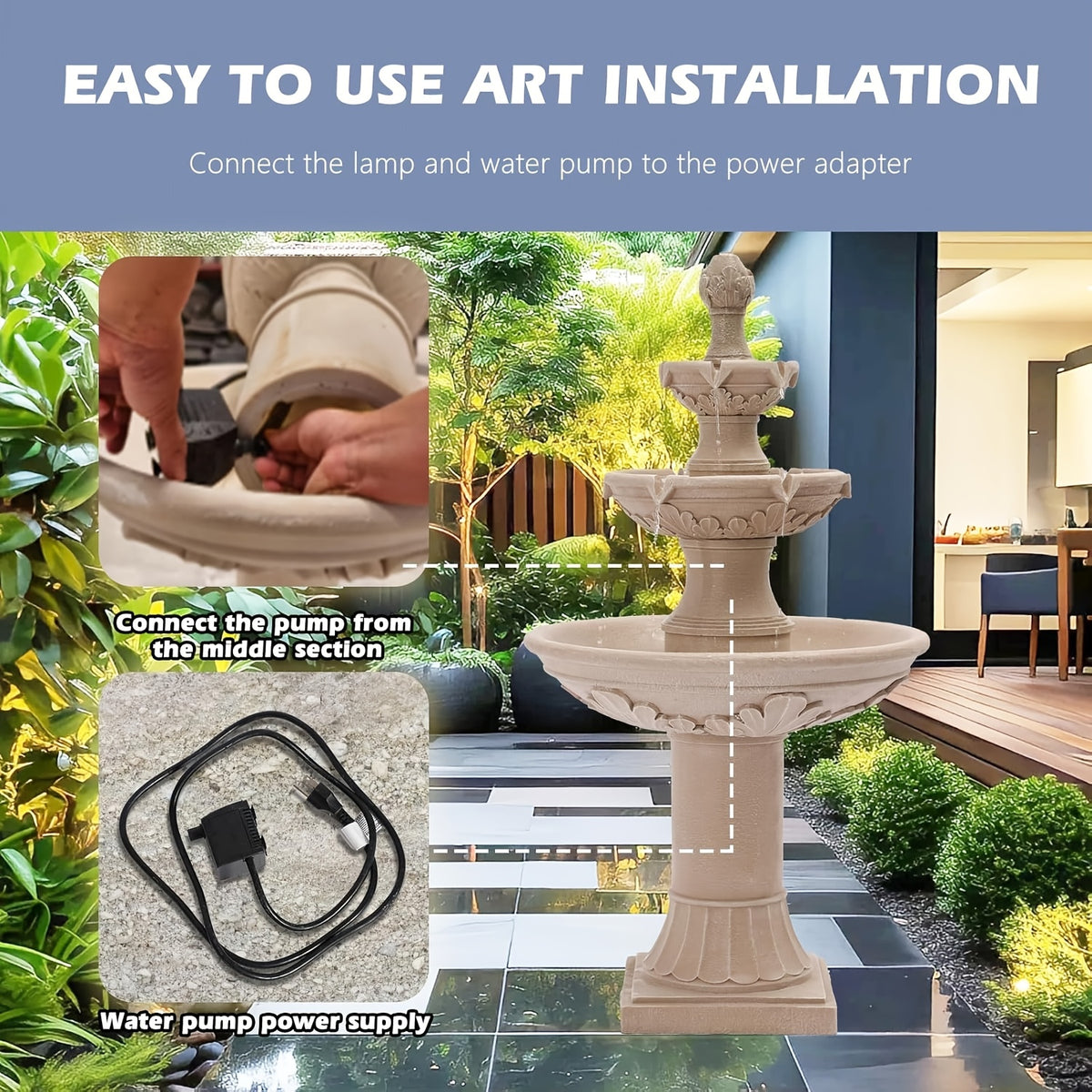 Outdoor Pineapple Italian Water Fountain - 45" H Floor Bubbler Garden Waterfalls Fountain, 3 Tiered Cascading Freestanding Garden Fountain for Indoor, Yard, Lawn And Garden Decor