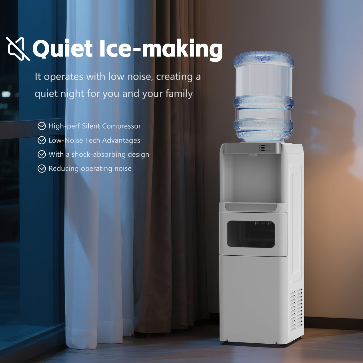 ADVWIN 3-In-1 Water Cooler Dispenser with Ice Maker, 35Lbs/24H, Top Loading 3 Or 5 Gallon, Ice Maker Machine for Home Office, Hot And Cold Water Dispenser, Child Lock