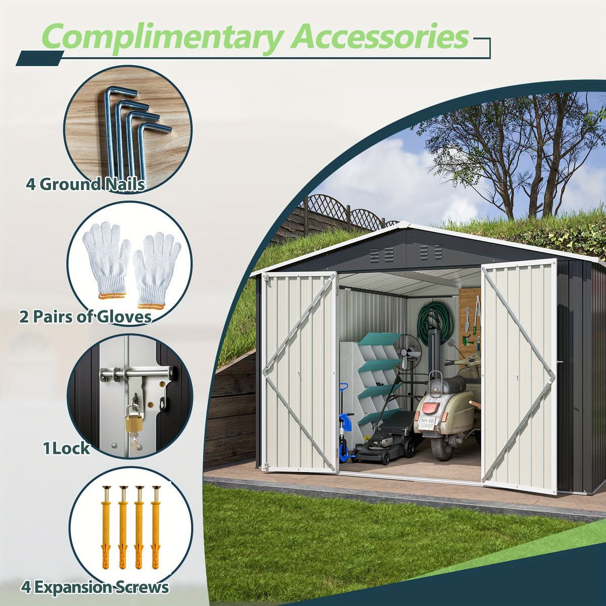 10X10 FT Outdoor Storage Shed, Metal Utility Tool Storage Featuring Lockable Doors And Enhanced Frame Design, Spacious Metal Garden Shed for Backyard And Patio Lawn, Black