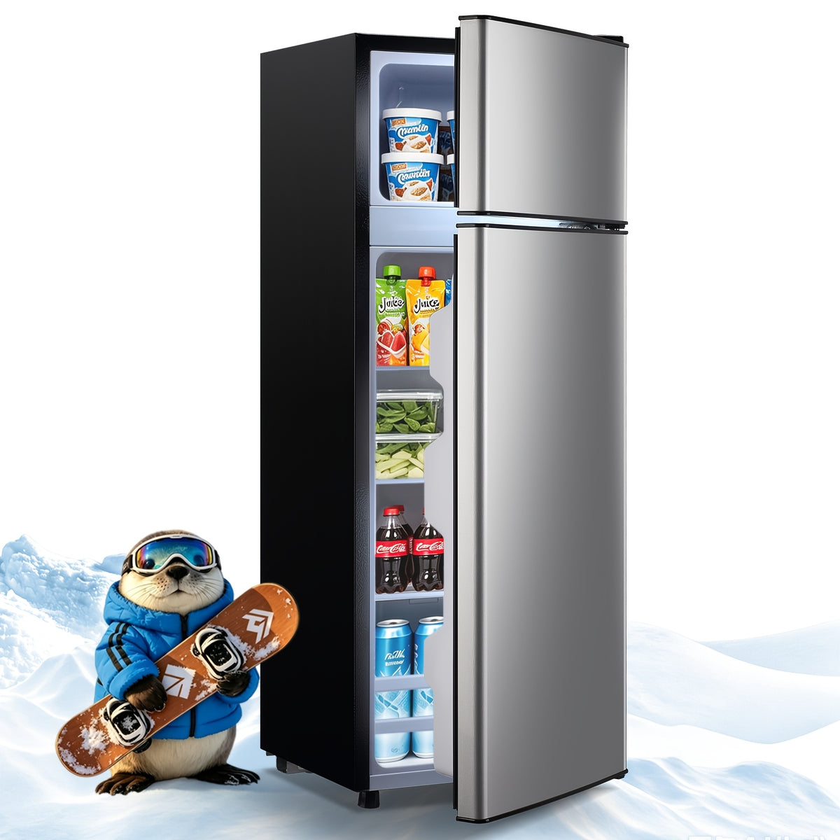2-Door Compact Refrigerator Mini Fridge with Adjustable Thermostat & Removable Glass Shelves, Ultra-Quiet Cooling Suitable for Bedroom, Office, Dorm, Small Space, Direct-Cool System, ABS Cabinet, Compressor Cooling, Low Voltage ( Plug)