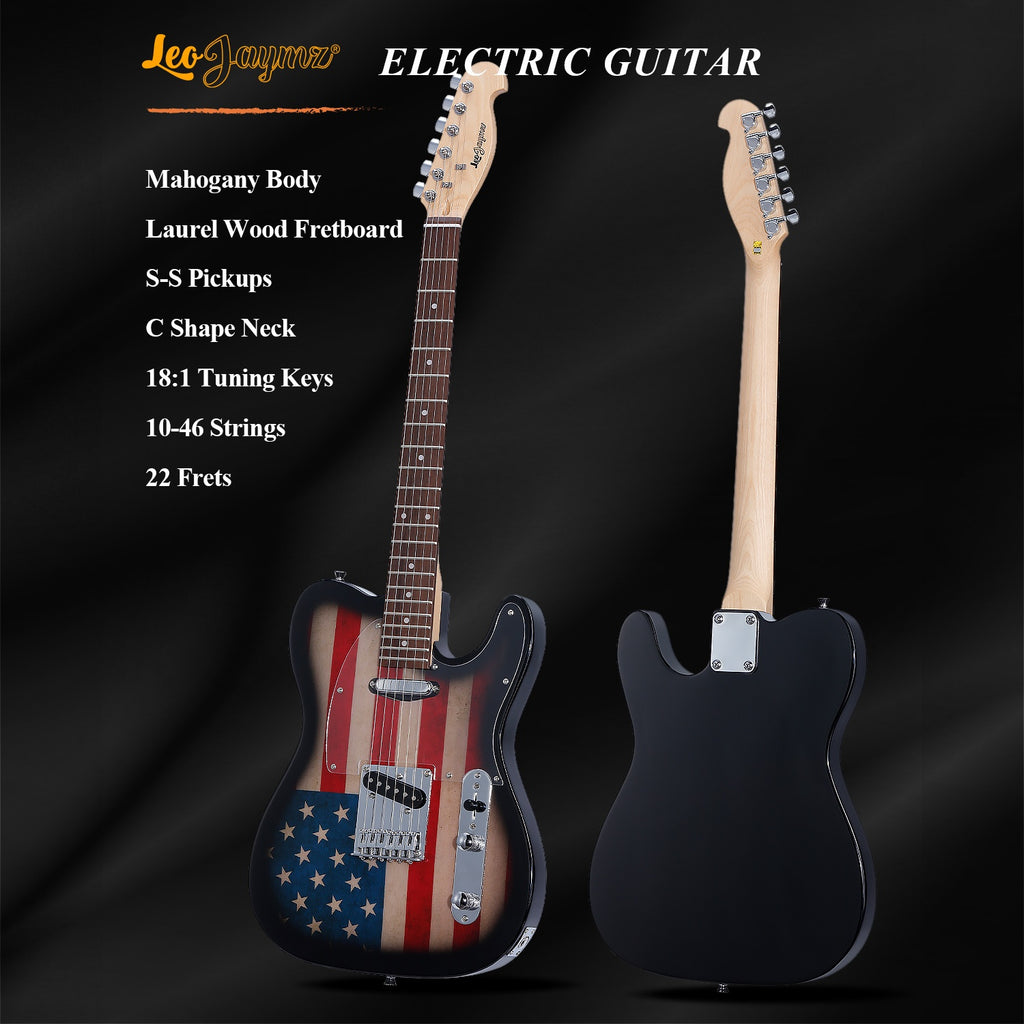 [Electric Guitar] Leo Jaymz DTL Style Electric Guitar with Flag Sticker - High Gloss Mahogany Body And Hard Maple Neck - High Transparency Acrylic Pickguard