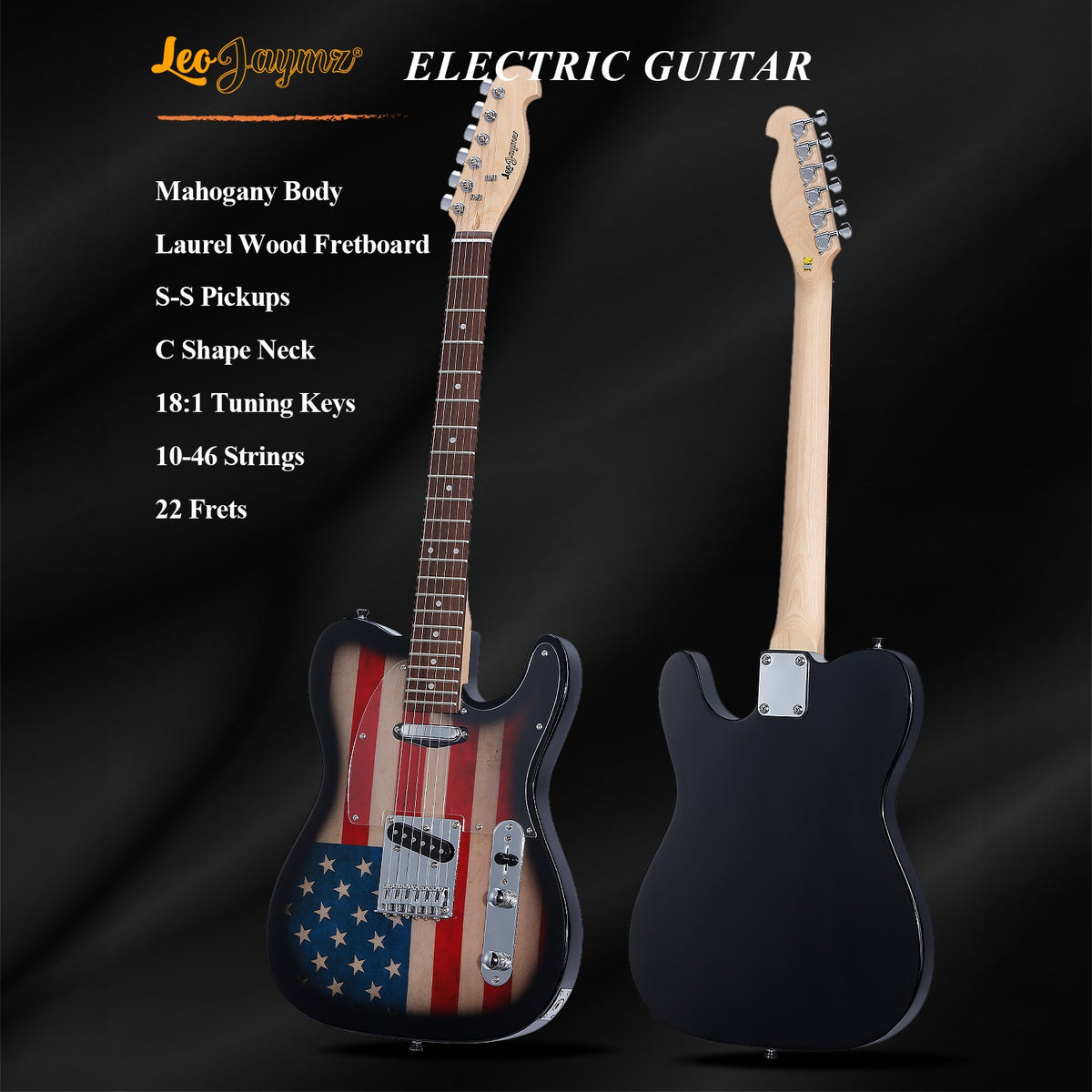 [Electric Guitar] Leo Jaymz DTL Style Electric Guitar with Flag Sticker - High Gloss Mahogany Body And Hard Maple Neck - High Transparency Acrylic Pickguard