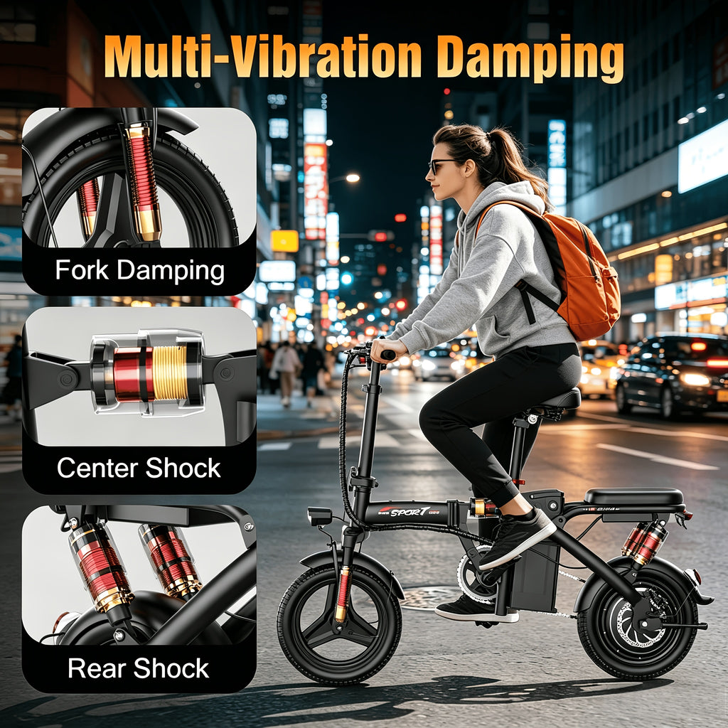 500W Adult Folding Electric Bicycle - 20 MPH, 25-Mile Range, 48V 15Ah High-Capacity Removable Battery, 14-Inch All-Terrain Tires, Dual-Seat Design, Three Riding Modes (Electric, Pedal-Assist, And Pedal), Multi-Functional LCD Display.