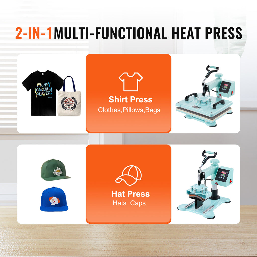 VEVOR Heat Press Machine 12x15 in 2 in 1 Heat Transfer Machine for T-Shirts Hats