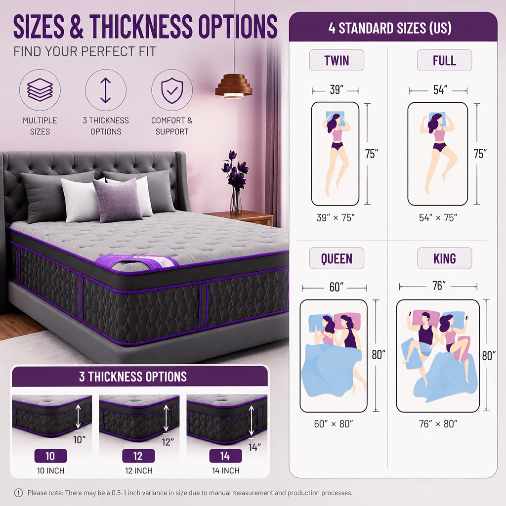 10In/12In/14In Twin, Full, Queen, King, Mattress Memory Foam And Spring, Hybrid Mattress, Medium Firmness, Lumbar Support, for Home Rooms Hotels, Boxed