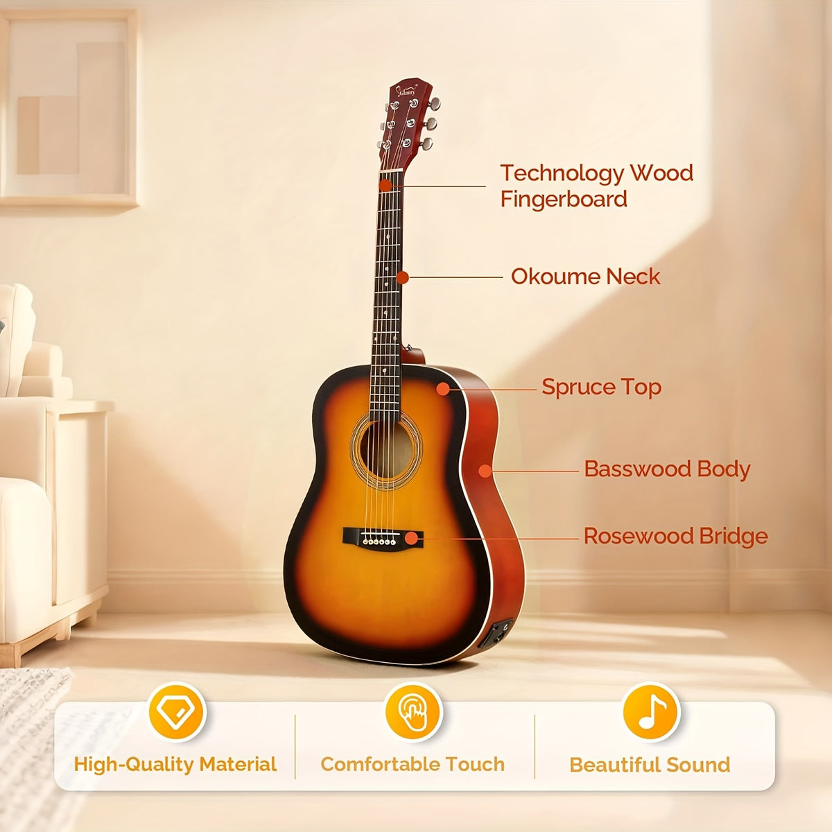 Glarry 41-Inch Acoustic Guitar Set, Full Size Style, Spruce Panel, with Built-In Tuner, 20W AMP, Gig Bag, Strap, Complete Additions, for Beginner Students, Birthday/Festival Gift for Music Lovers