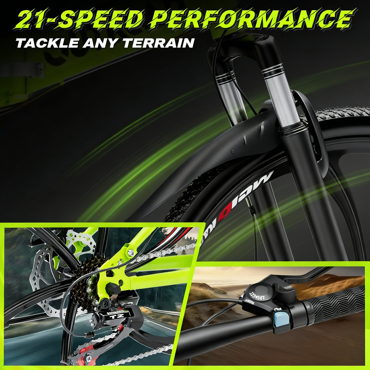 26 Inch Folding Mountain Bike, 21 Speed Full Suspension High-Carbon Steel MTB Foldable Bicycle, Dual Disc Brake Non-Slip Folding Bikes for Adults
