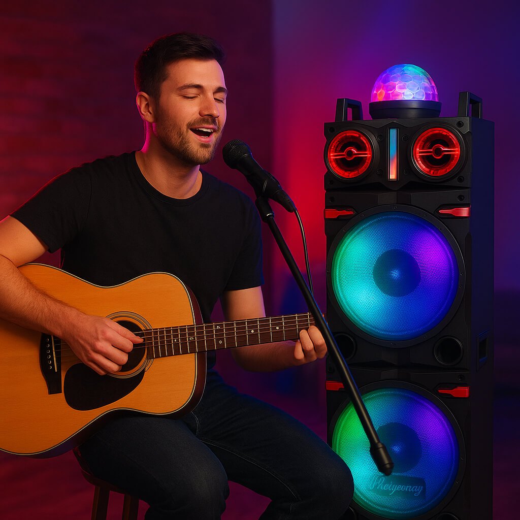Dual 10" Bluetooth Karaoke Speaker, Portable Subwoofer with Heavy Bass, LED Flashing Lights, Mic & Remote, Multi-Mode (BT/USB/TF/AUX/FM), TWS Pairing, Handle & Wheels for Home, Party, Outdoor Events
