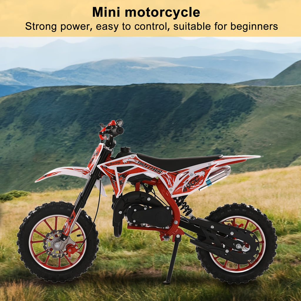 Dirt Bike 50cc Two-Stroke Mini Mountain Motorcycle with Front and Rear Disc Brakes and Top Speed Up to 25 mph