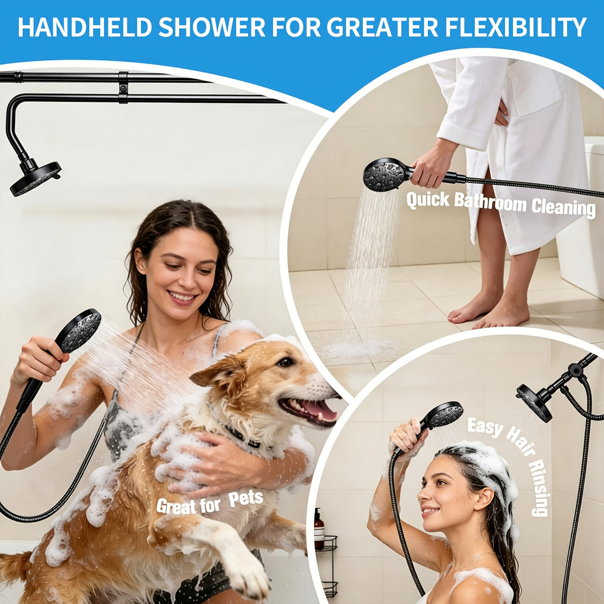 [Tandem Shower System] Dual Shower Heads for Couples - Tandem Shower System with Handheld Head, Triple Shower Head for Two People, High Pressure Adjustable Double and Handheld Shower Heads