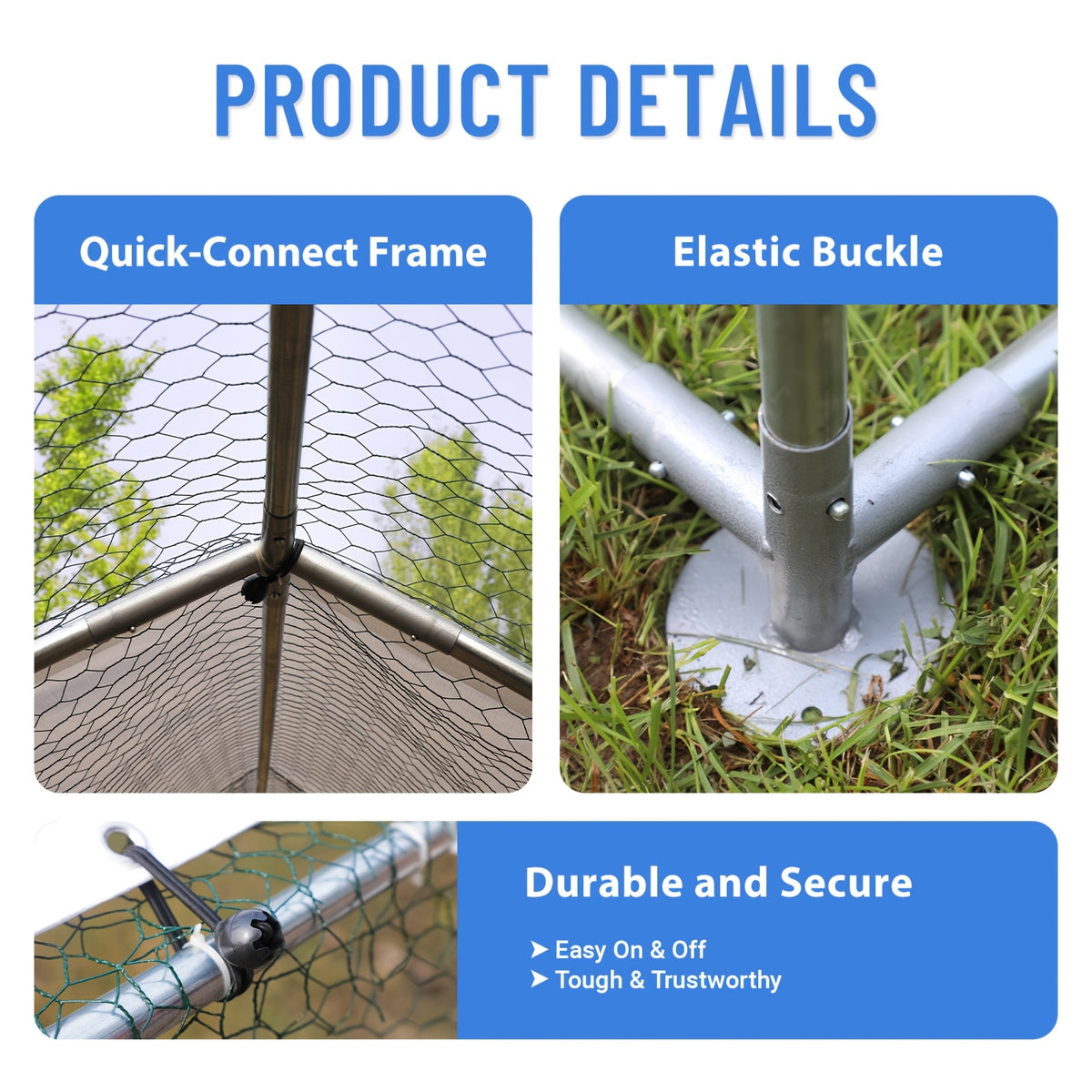 Large Spire Metal Chicken Coop, Waterproof And UV Resistant, Suitable For Outdoor Patio Farms To Raise Poultry Chickens, Ducks And Rabbits, Without Battery