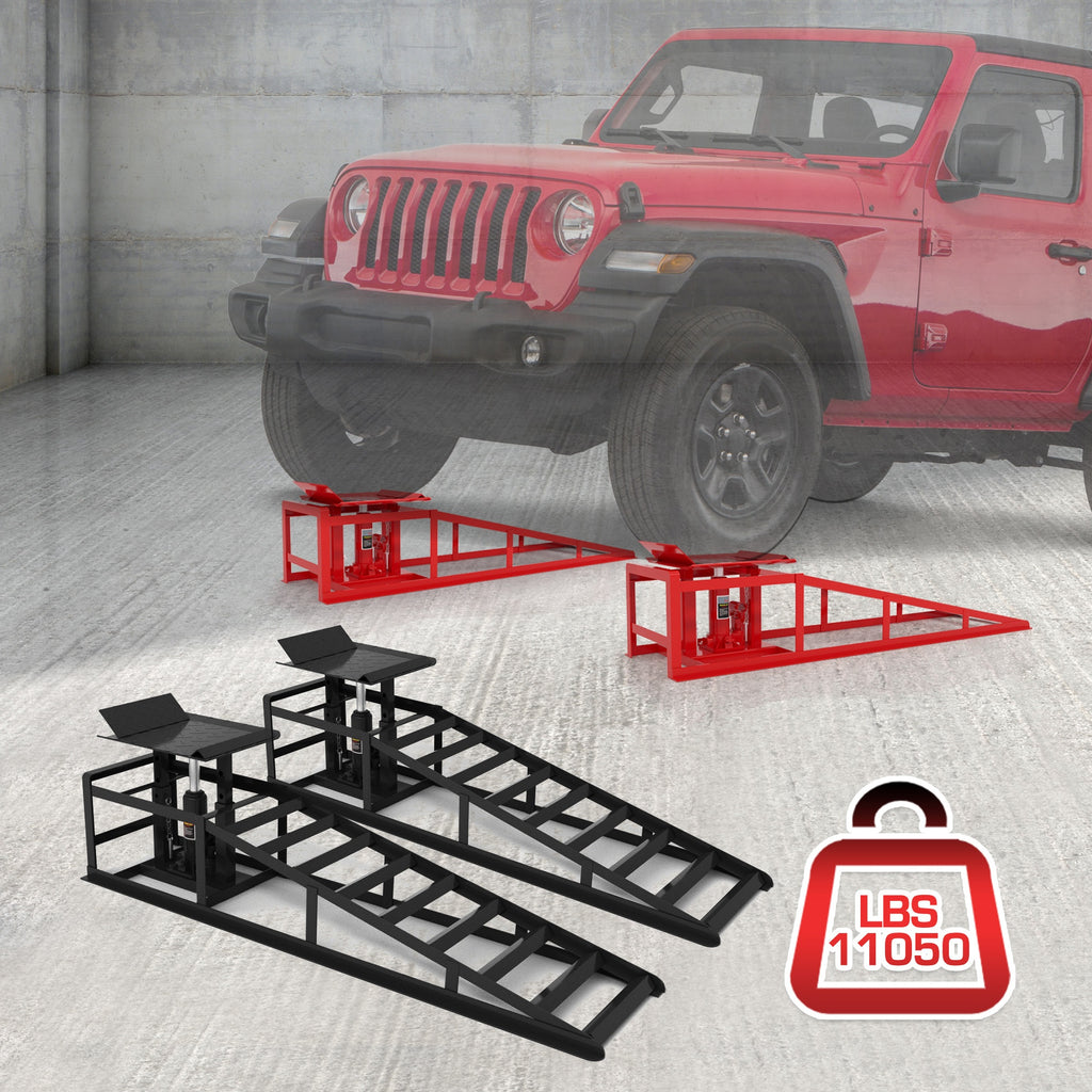 2-Pack Hydraulic Car Ramps, 11050LBS 5T Car Ramps High Lift 9"-14.2", Heavy-Duty Iron-Made Vehicle Lift Ramps, Automotive Truck Service Ramps for Oil Changes And Maintenance