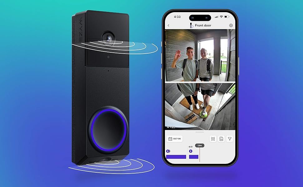 WYZE Wireless Duo Cam Video Doorbell (Chime Included), Battery Powered, 2K Full HD Video, 2 Cameras (People and Package), 2-Way Audio, Color Night Vision