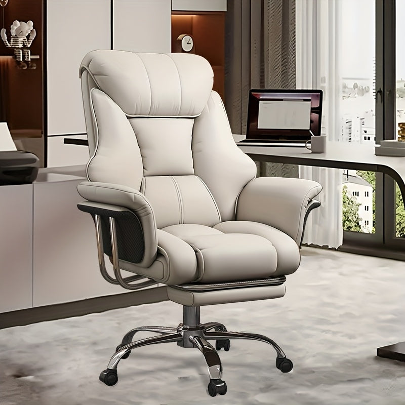 Ergonomic Office Chair Designed for Computers, Featuring a High Back, Leather Upholstery, Padded Flip-Up Armrests, And an Upgraded Swivel Base for Home Use