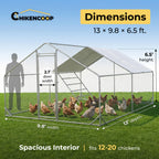 Heavy Duty Reinforced Chicken Coop Walk In Chicken Run with Waterproof Cover Large Metal Poultry Cage Outdoor Chicken Pen with Free Chicken Roosting Ladder