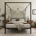WEEWAY Heavy-Duty Metal Canopy Bed Frame with 4 Sturdy Posts & 3 Reinforced Crossbars - Easy Assembly, No Box Spring Needed, Modern Design for Full/Queen Size Beds (Black/White), Bedroom Furniture, Elegant Bedroom Style, Smooth Finish, Contemporary Furnit