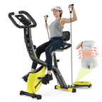 HASIMAN Foldable Indoor Exercise Bike for Home Gym Workout with Twister Disk And Arm Resistance Bands, Adjustable Resistance Fullybody Fitness Exercise Cycling