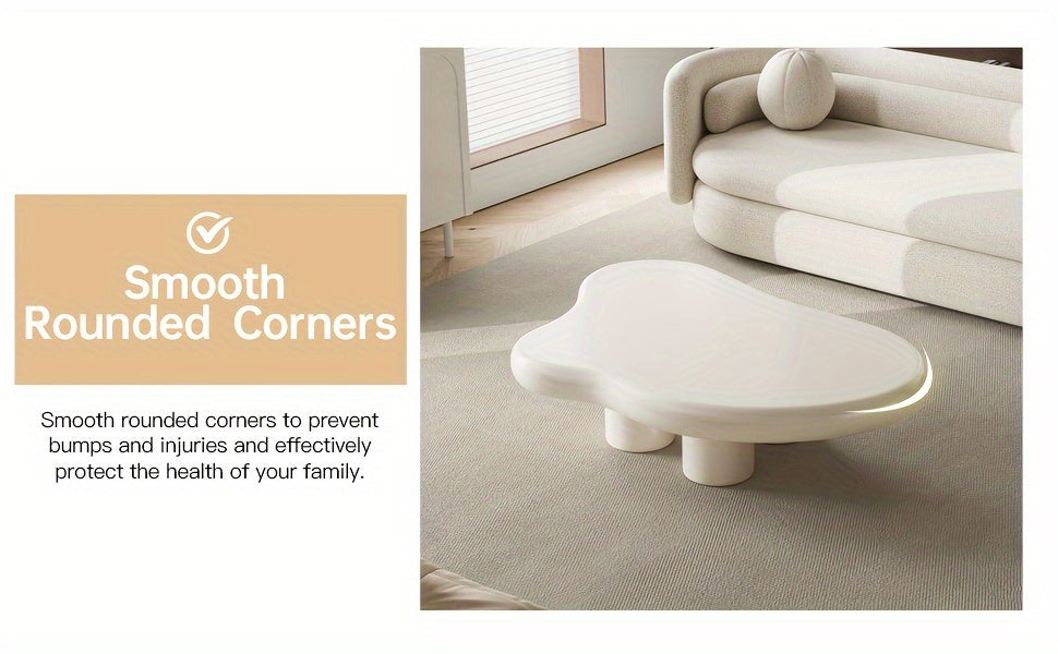 Modern White Cloud Tea Table - Unique Irregular Shape, 4-Leg Design for Living Room or Coffee Area, 35.82 Inches, Minimalist Style with Rounded Edges and Sleek Finish APPLE
