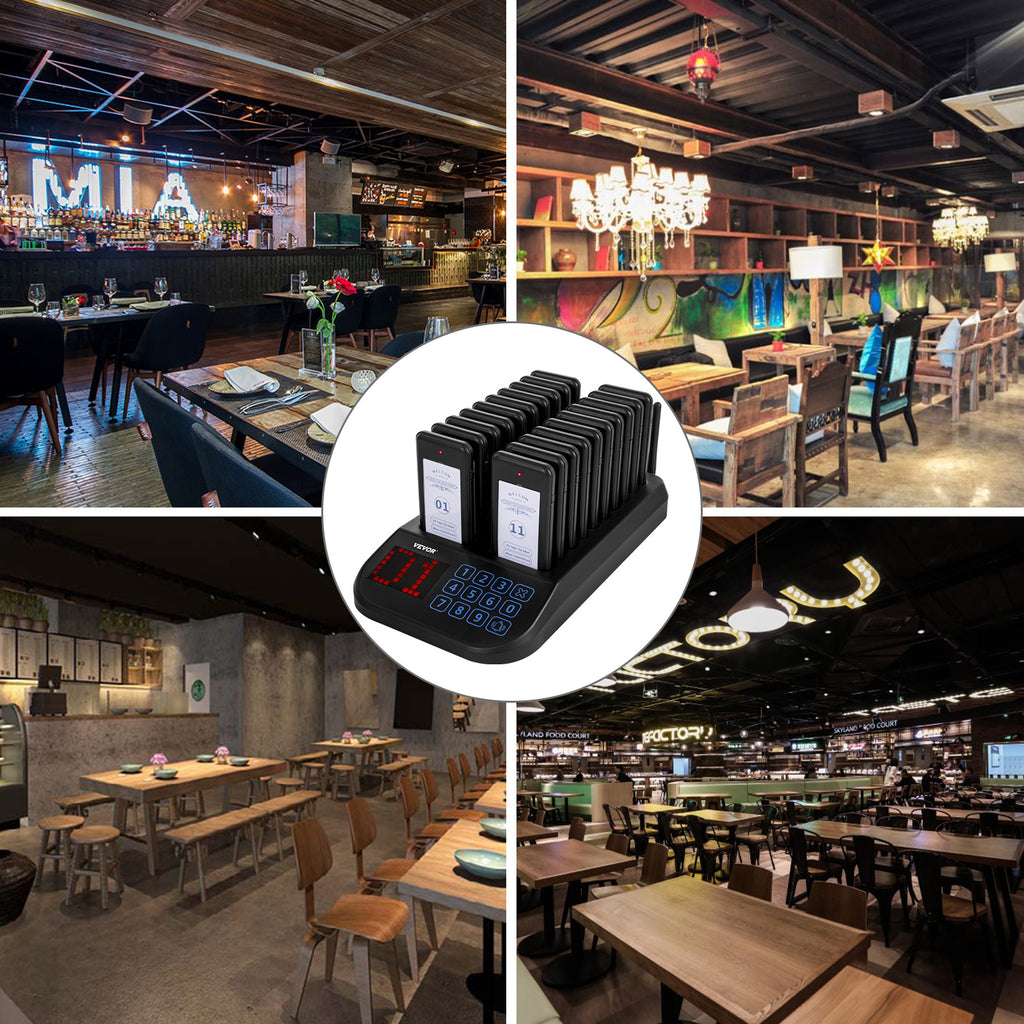 VEVOR F103 Restaurant Pager System 20 Pagers, Max 98 Beepers Wireless Calling System, Touch Keyboard with Vibration, Flashing and Buzzer for Church, Nurse, Hospital & Hotel