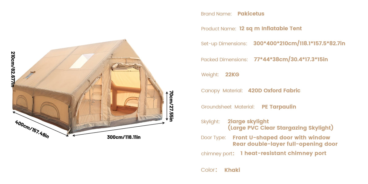 PAKICETUS Premium Inflatable Camping Tent For 4-6 Person, Summer Glamping With Quick Air-Flow & Breathable Mesh, 4 Season All-Weather Shelter, Luxury Large Air Tent With Manual Pump, Easy Setup Heavy-Duty Windproof Family Outdoor House