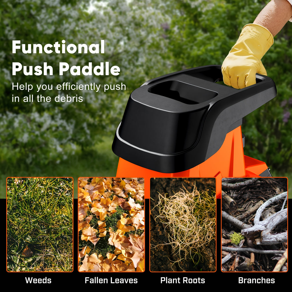 Wood Chipper Shredder, 1.8 Inch Cutting Diameter Heavy Duty Garden Corded Electric Chipper, 15-AMP Electric Wood Chipper Machine, Equipped with 10 Gallon Collecting Bin for Mulching, Garden, Orchard, Courtyard, Farm