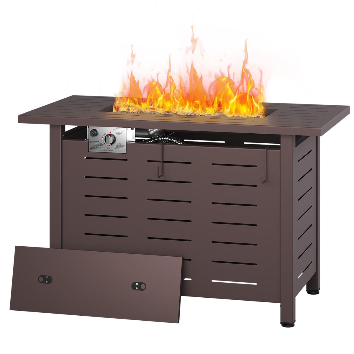 40 inch Propane Fire Pit Table Outdoor - 50,000 BTU Gas Fire Table with Lid & Rocks, Waterproof Cover Metal Clearance Firepit for Patio, Backyard, Deck (Rectangular Steel, 40"/44", Black/Brown)