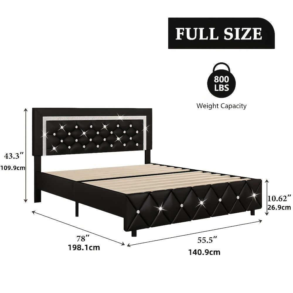Halloween Twin Full Queen King Upholstered Bed Frame, Diamond Tufted Headboard, Faux Leather Bed Frame With Headboard & Footboard, Wooden Slats Support, No Box Spring Needed, Easy Assembly, Black/White/Pink/Green Christmas