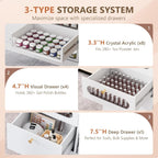 [Salon Organizer Cabinet] Nail Salon Organizer Cabinet, 32" L Floor Storage with 8 Clear & 4 Visual Drawers, Wooden Display for Polish & Powder, Beauty Salon Furniture