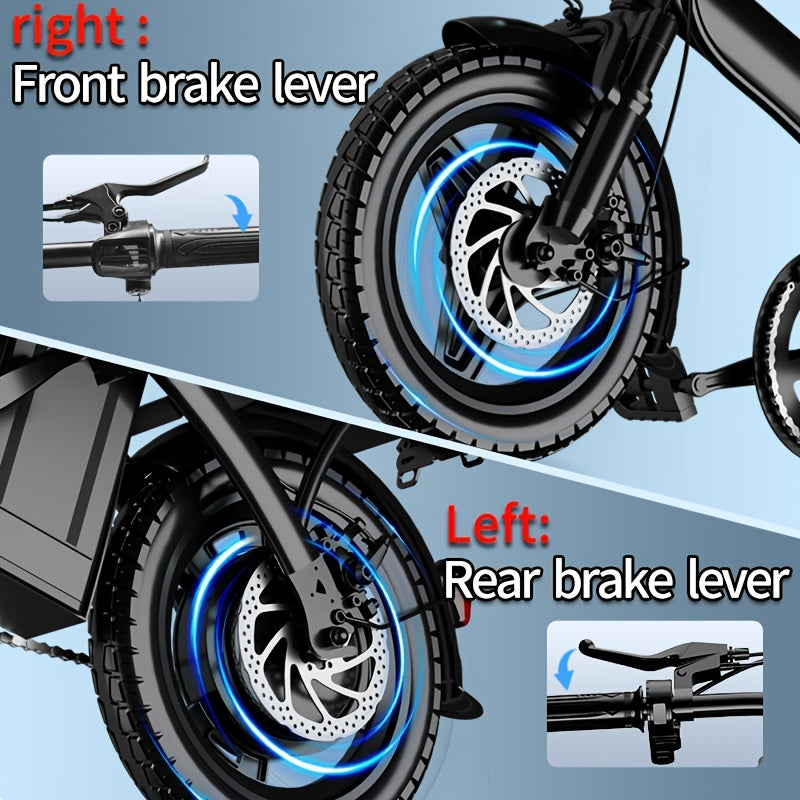 14 Inch Foldable Electric Bicycle,, 330 Pound Load-bearing Capacity, Max Speed Of 19MPH, 48V Lithium Battery, Range Of Approximately 18-28 Miles, Portable Folding Design, Outdoor Cycling Exercise, Urban Commuting Travel, Adult Gifts
