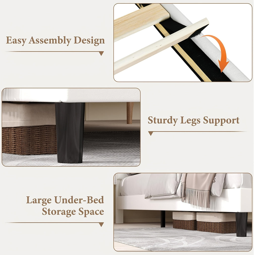 Bed Frame with LED Lights, Velvet Upholstered Platform Bed with Storage Headboard, Charging Station And Diamond Tufted Design - No Box Spring Required - Easy Assembly - Black