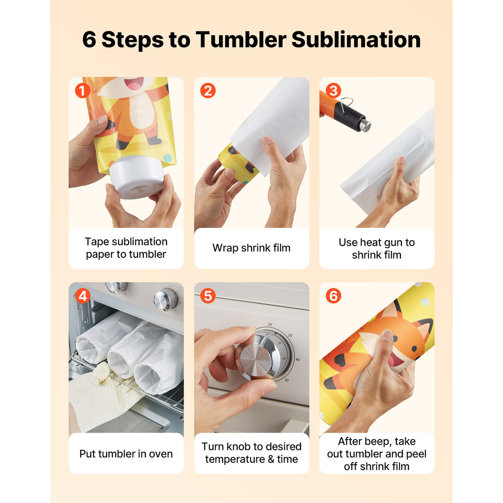 VEVOR Sublimation Oven Machine, 26 Qt, Fits 40oz Tumblers, Standard model / With 1 Heat Air Gun model, 50 Shrink Films, 1 Tape and 2 Heat Gloves, 360° Turbo Convection for Sublimation Blank Tumblers, Mugs, Bowls, Off-White