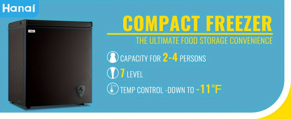 WANAI Chest Freezer 3.5 CU.FT Deep Freezer Compact Mini Freezer 7 Temperature Control Low Noise with Removable Basket for Dorm Apartment Home Kitchen