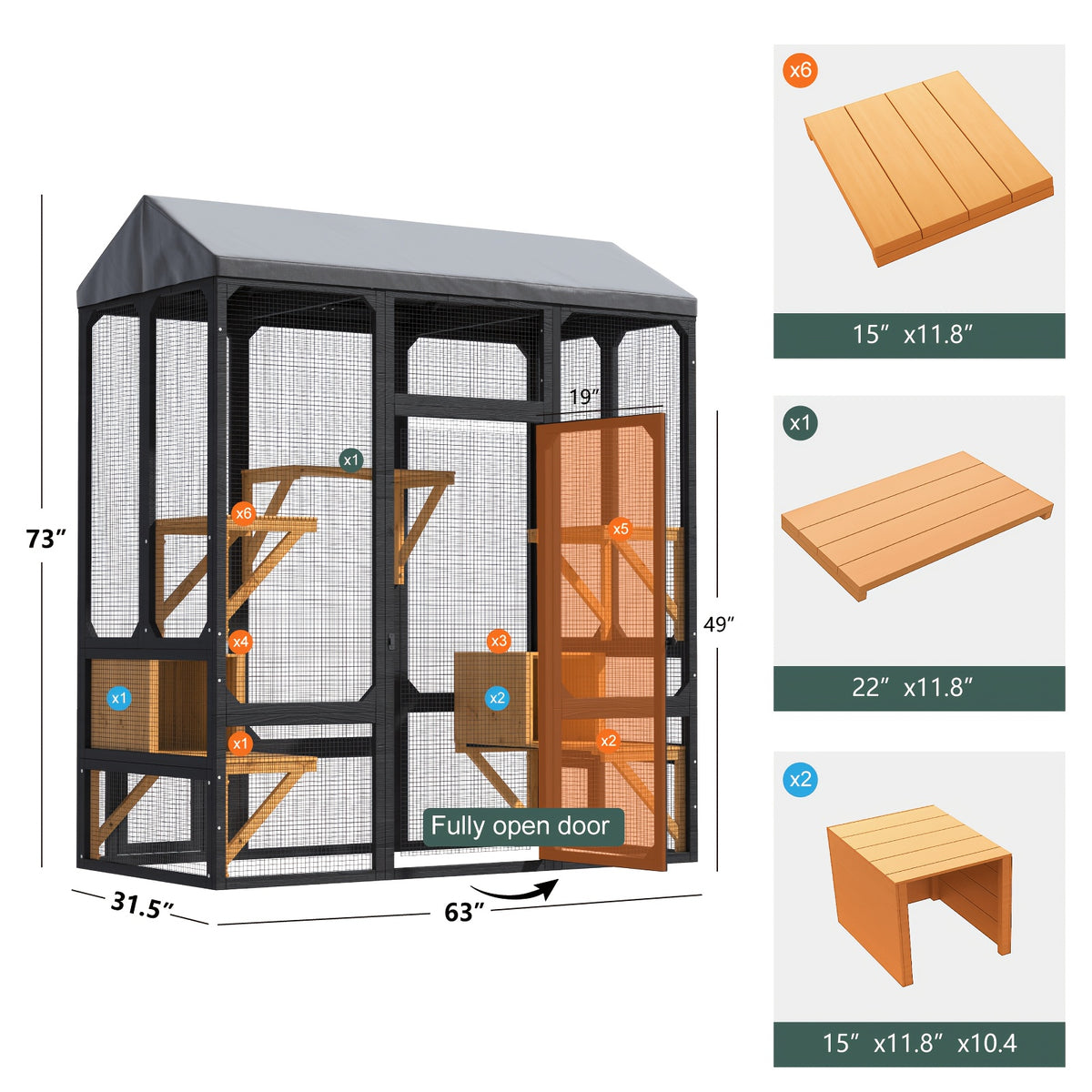 Large Cats House, Black Catio Outdoor Cat Enclosure, Cat Catio for Mulitiple Cats Walk In with Cover And Sunshine Roof, Pet Cage with 7 Platforms And 2 Resting Box, 72 Inch