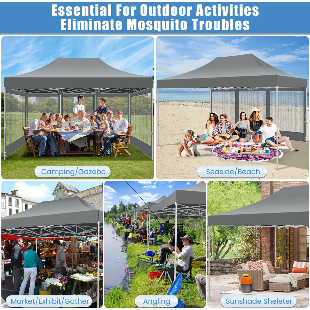 10x15ft Pop Up Tent, Canopy with Side Walls and Mesh, Includes Handbag, Enhanced Construction for Strength & Stability, Easy Setup, Perfect for Parties in Gardens, Lawns, Terraces, and Outdoor Festivals