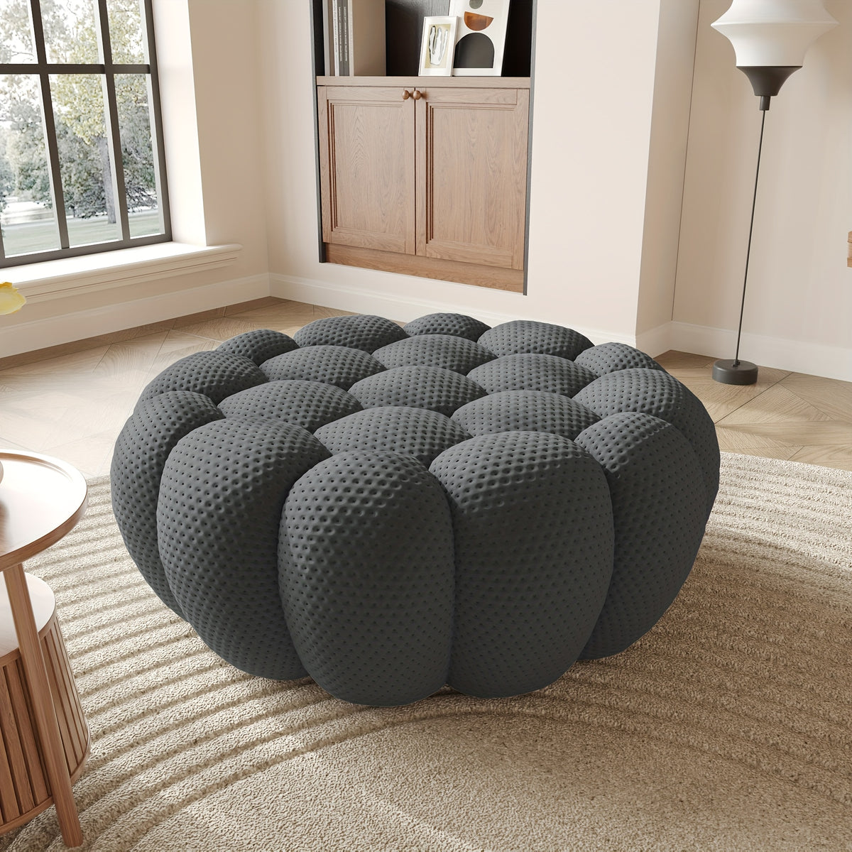 100.03'' Modern Upholstered Curved Sofa, 3 Seater Mesh Fabric Floor Sofa, 3D Honeycomb Shape Curved Couch for Living Room