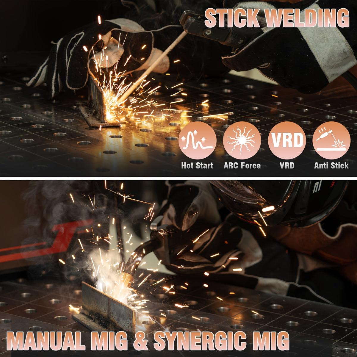 185Amp MIG Welder, 5-in-1 Flux Core/Gas/Spool Gun MIG, Lift TIG, Stick, Mig, Synergic Control, LED Display, Dual Voltage 110/220V- Tig Torch & Spool Gun Sold Separately