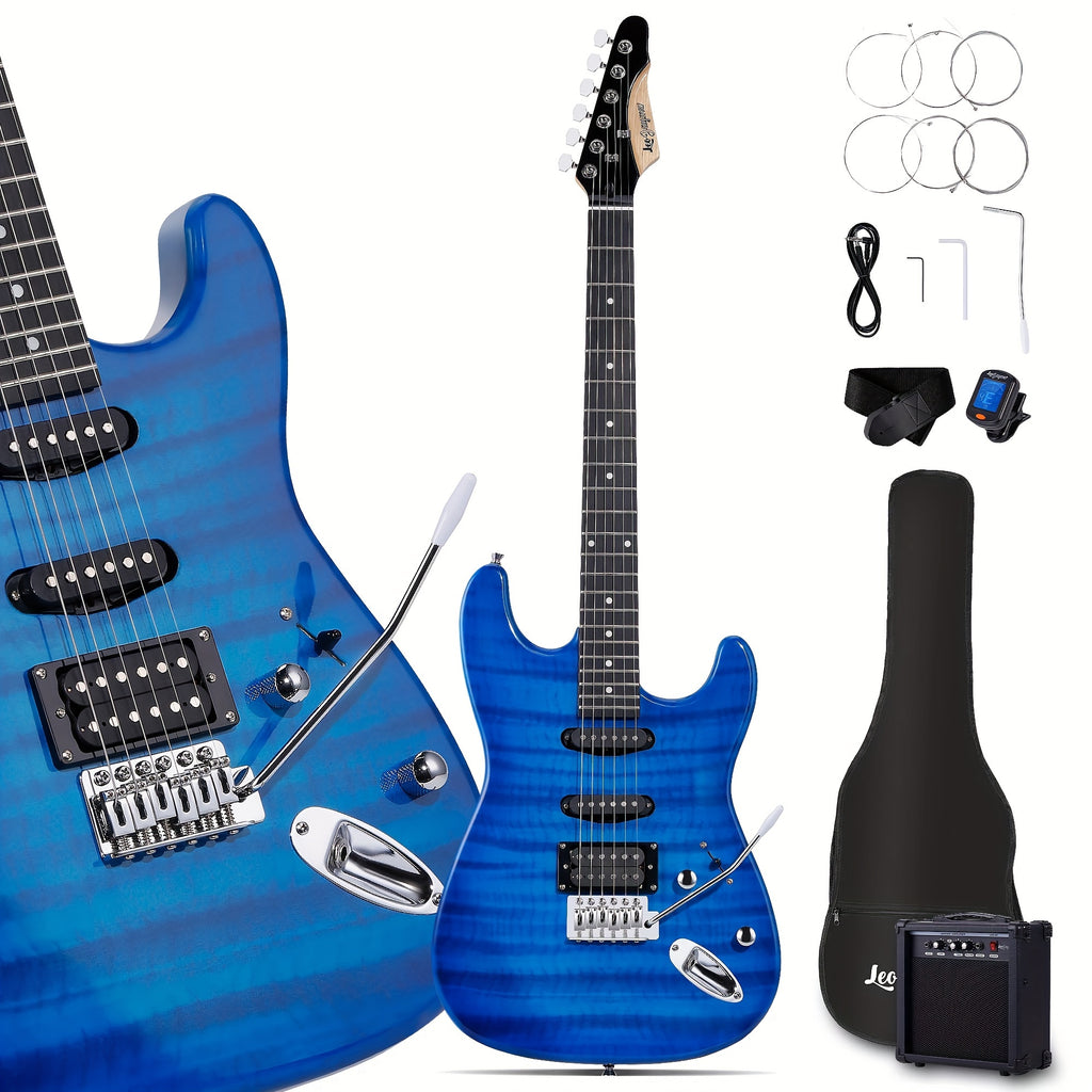 Leo Jaymz 39 Inch Full Size Electric Guitar Kit Electric Guitar Beginner Kits - 20W Amplifier, Digital Tuner, Carrying Bag, Shoulder Strap, Connecting Cable