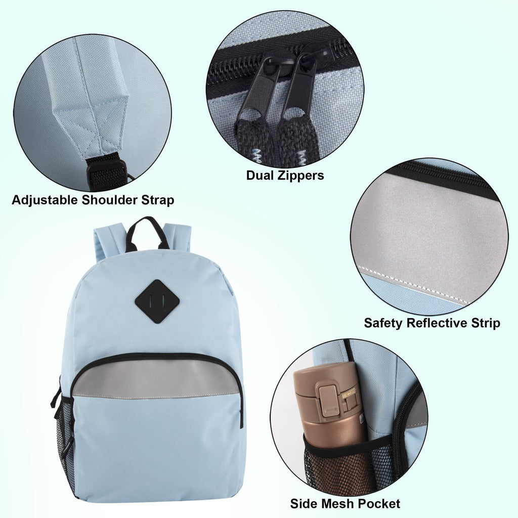 Trailmaker (24 Pack) 17" Backpack – Reflective School Backpack with Padded Straps, Water Bottle Pockets for Kids & Adults, School Travel Camp