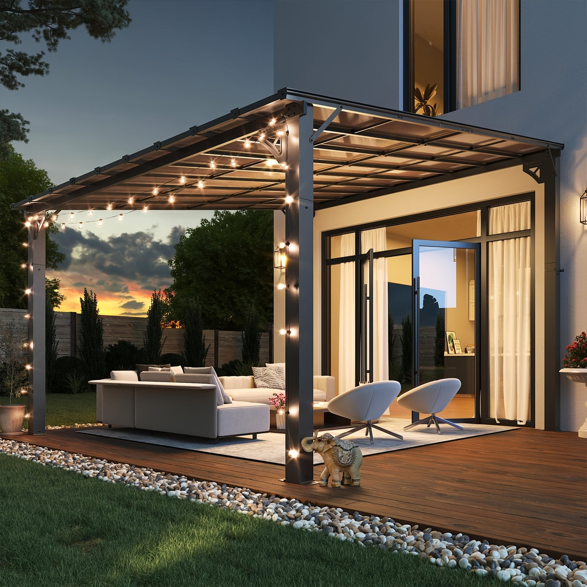 8 X 5FT, 8 X 6FT, 8 X 10FT, 12 X 10FT, 14 X 10FT, 16 X 10FT, 20 X 10FT Hard Top Gazebo Pergola Kit - Wall Mounted Lean-To Aluminum Alloy Awning with Canopy Roof, All-Weather Outdoor Cover for Patio, Backyard, Deck (Multi-Size Selection)