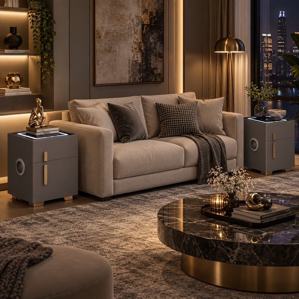 Light Luxury High-end Modern Double Drawer Safe Bedside Table, Multifunctional Bedside Table with Password Lock for Storing Valuable Items