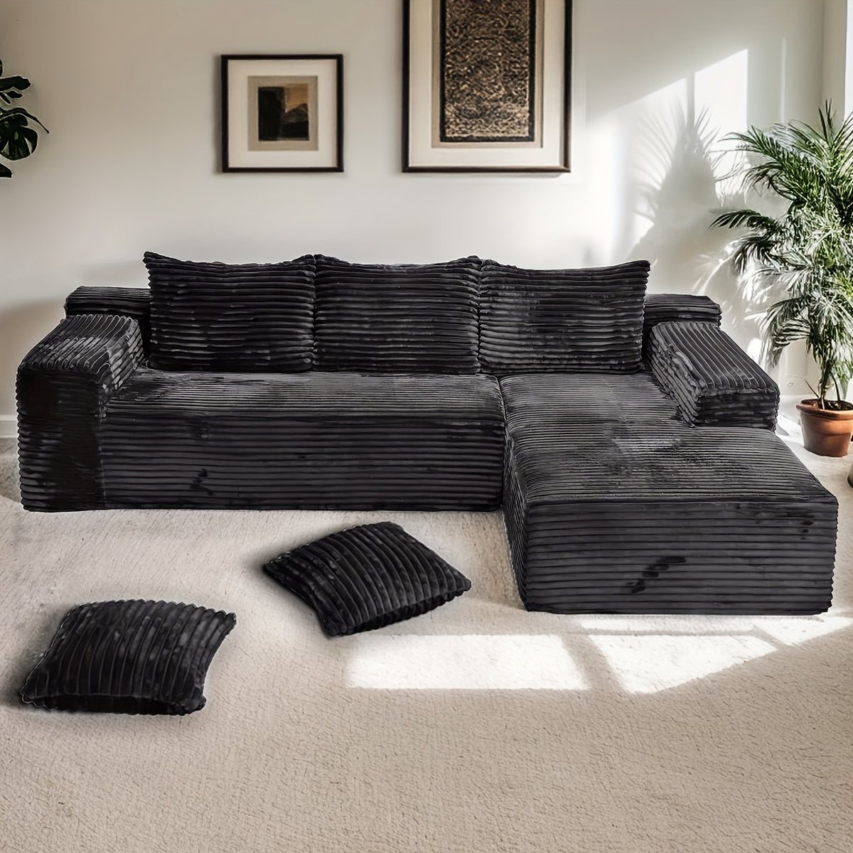 103-inch L-shaped Sofa, a Multifunctional Transforming Compression Sofa Bed with Chaise Lounge, Comes with 2 Throw Pillows, Built-in High-density Supportive Sponge, a No-assembly-required Sofa Chair Suitable for Bedrooms and Living Rooms