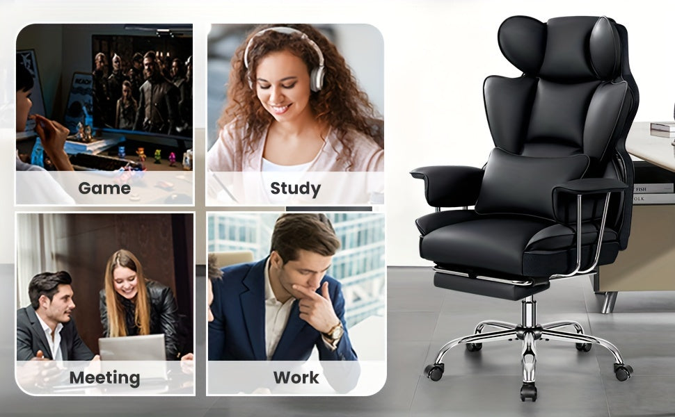 [Ergonomic Office Chair] Actflame Premium Ergonomic Office Chair for Plus-Size Users - Executive High-Back Leather with Enhanced Lumbar Support And Integrated Footrest - Perfect Fit for Spacious Homes And Offices