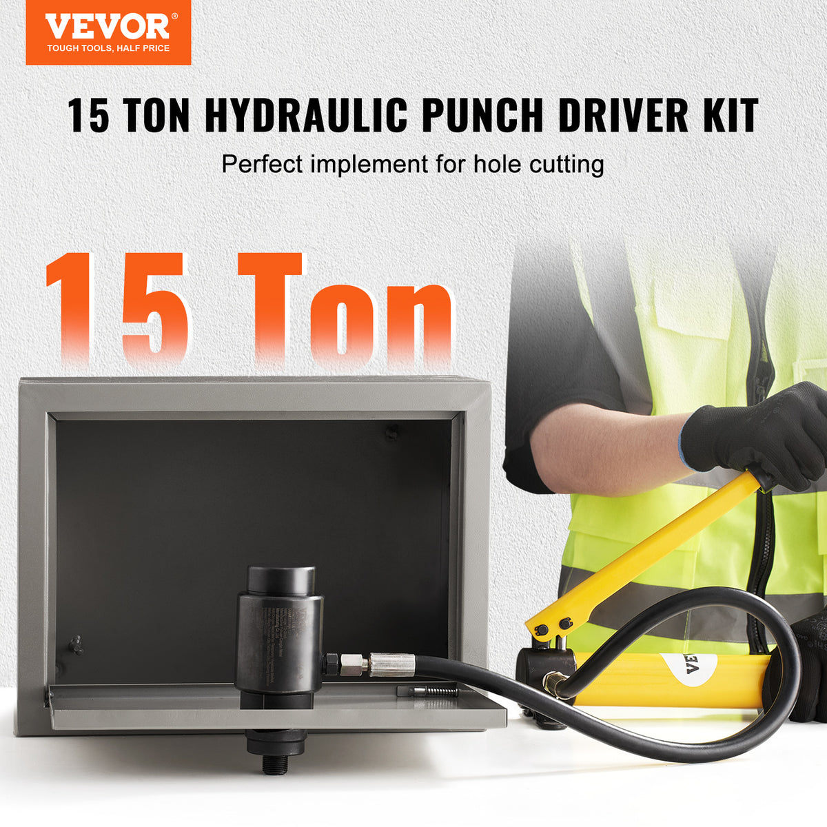 Hydraulic Knockout Punch Kit, VEVOR 15-Ton Conduit Hole Cutter for Wire Pipelines and Construction Sites
