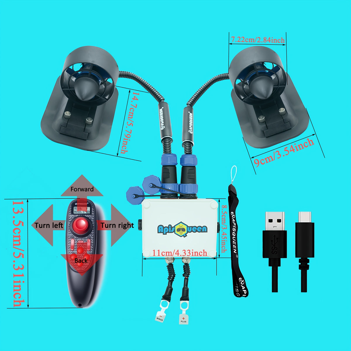 Underwater Thruster U2 Kit, 12–16V Brushless ROV Propulsion Set with Bi-Directional ESC and Remote Control