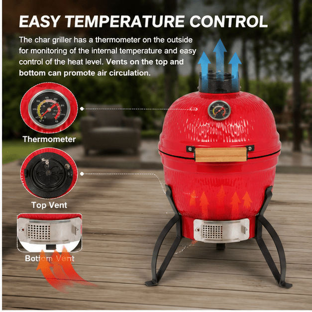 20 "Portable ceramic Charcoal Barbecue BBQ heavy-duty outdoor barbecue grill with adjustable ventilation and heat-resistant cover Perfect for camping, backyards, terraces, and trailers (including the stand)