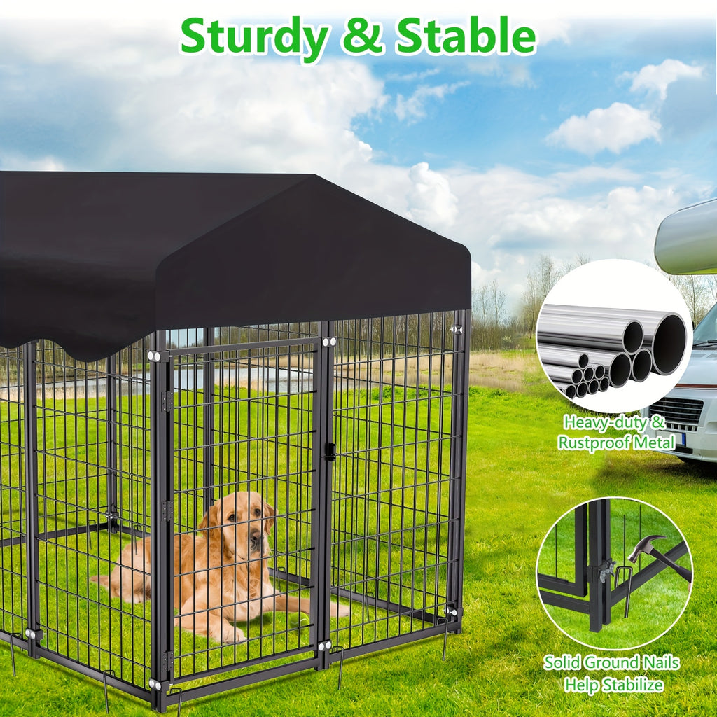 Outdoor Indoor Heavy Duty Dog House Sun Protection And Rain Durable 6.2ftx4ftX4.5ft Metal Dog House with Top Fence, Outdoor Large Dog Cage Puppy Keep with Top Dog House with Top Courtyard Dog Cage