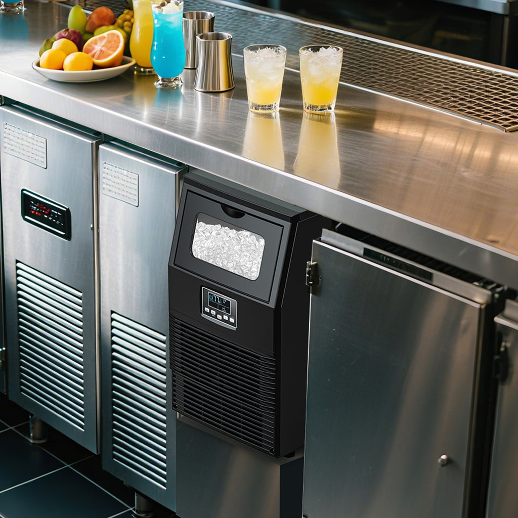 Large Ice Maker, 66Lbs/ 80Lbs/ 100Lbs Commercial Ice Maker, 24 Hour Timer, Self Cleaning Under Ice Machine, Automatic Full Ice Stop, Adjustable Ice Thickness And Ice Making Time, Suitable for Restaurants, Hospitals, Bars, Cafes, Laboratories
