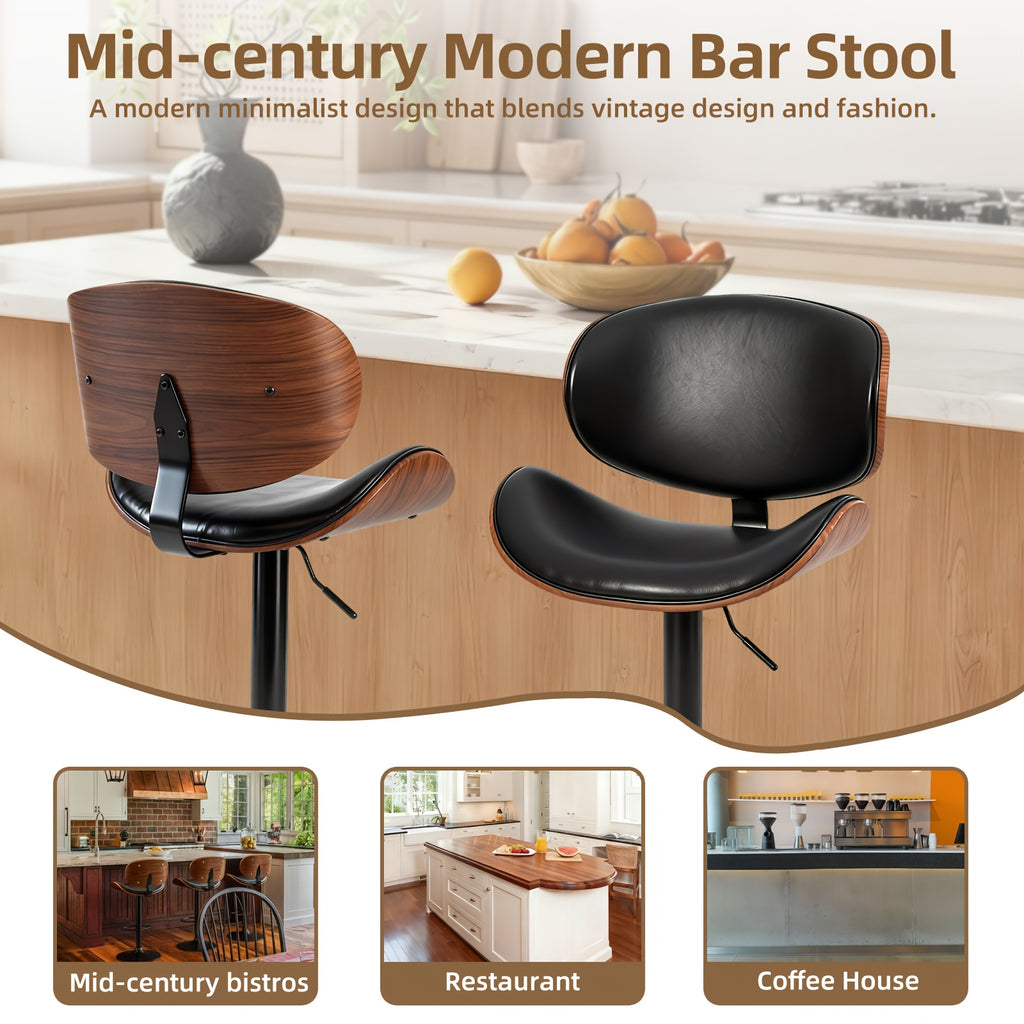 Comfort & Style: Set of 2/4/6 Swivel Bar Stools with Footrest. Features Adjustable Height, Soft PU Leather, And A Sleek Bentwood Frame for Any Space