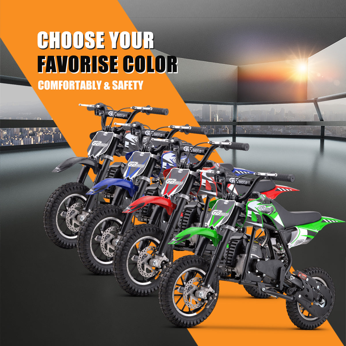 Mini Dirt Bike, 49 CC 2-Stroke Gas Bike (Model :DB001) with Off-Rode Tire, Suspensions, Disc Brakes, Max Load 160Lbs, Up to 20Mph-Included: gloves, face mask, cycling protective gear, cycling boots, and anti-theft lock.